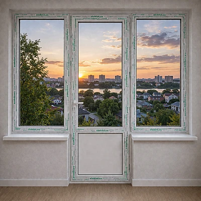 Балконный блок Aluplast Ideal 7000 MD с двумя окнами и поворотно-откидной дверью 2300 x 2100 мм-0