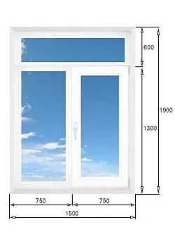 Металопластикове вікно Steko IDEAL2000 двостулкове з фрамугою 1500 x 1900 мм