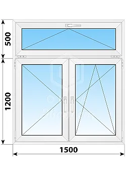 Металопластикове вікно Steko IDEAL2000 двостулкове з фрамугою 1500 x 1700 мм