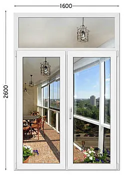 Металлопластиковые двери WDS 76MD с фрамугой 1600 x 2600