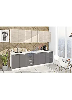 Модульна кухня Комфорт Еко 2,6 м пряма Графіт, Дуб білений