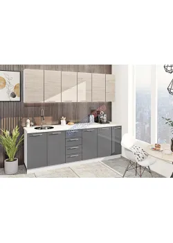 Модульна кухня Комфорт Еко 2,3 м пряма Графіт, Дуб білений (дуб крафт білий)