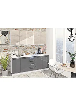 Модульна кухня Комфорт Еко 2.0 м пряма Темно-сірий, Дуб білений