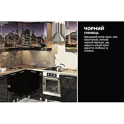 Модульная кухня Хай-тек с цветной печатью 300х170см угловая Черный-3