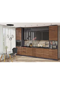 Модульная кухня Комфорт Хай-тек текстурированный 3,6 метра Асфальт, Зебрано светлое