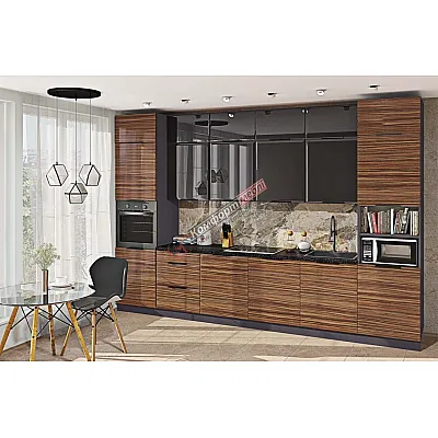 Модульна кухня Хай-тек текстурований 3,6 метра Асфальт, Зебрано світле-0