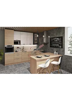 Модульная кухня Комфорт Хай-тек текстурированный 3х2,6м П-образная Дуб сонома, Дуб беленый