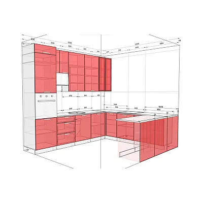Модульна кухня Хай-тек текстурований 3х2,6м П-подібна Дуб сонома, Дуб білений-1