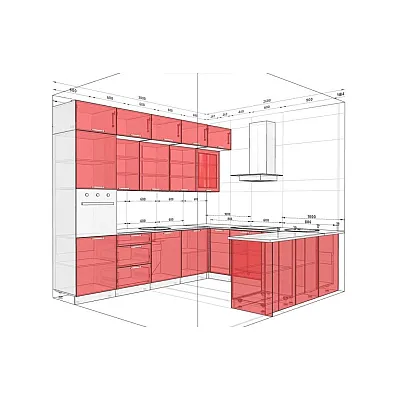 Модульна кухня Хай-тек текстурований 3х2.6м П-подібна Графіт, Дуб натуральний-1