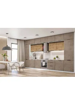 Модульная кухня Комфорт Хай-тек текстурированный 4,2 метра Дуб золотой, Мрамор бетон бежевый