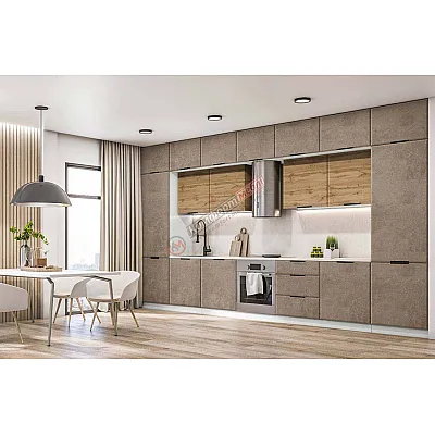 Модульна кухня Хай-тек текстурований 4,2 метра Дуб золотий, Мармур бетон бежевий-0