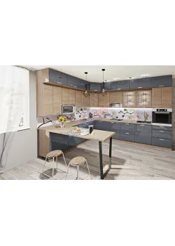 Модульная кухня Комфорт Хай-тек текстурированный 3,6х2,7м П-образная Графит, Дуб сонома