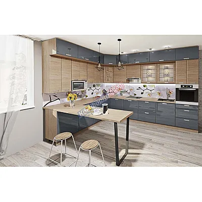 Модульна кухня Хай-тек текстурований 3,6х2,7м П-подібна Графіт, Дуб сонома-0