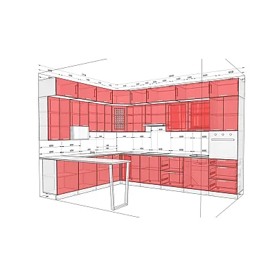 Модульна кухня Хай-тек текстурований 3,6х2,7м П-подібна Графіт, Дуб сонома-1