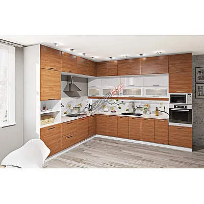 Модульна кухня Хай-тек текстурований 3.6 х 2.8 м кутова Білого кольору, Вільха-0