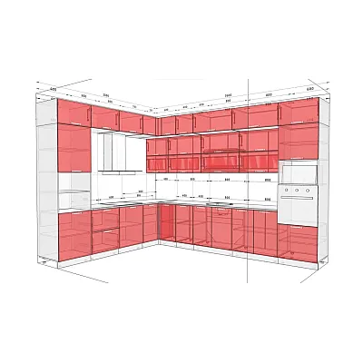 Модульна кухня Хай-тек текстурований 3.6 х 2.8 м кутова Білого кольору, Вільха-1