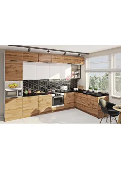 Модульная кухня Комфорт Хай-тек текстурированный 3,6х2 м угловая Белый, Дуб золотой