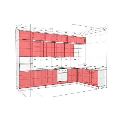 Модульна кухня Хай-тек текстурований 3,6х2 м кутова Білий, Дуб золотий-1