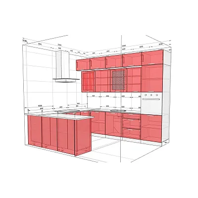 Модульна кухня Хай-тек текстурований 3х2.6м П-подібна Асфальт, Дуб натуральний-1