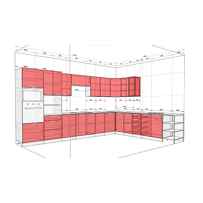 Модульна кухня Хай-тек текстурований 4.05х3м з кухонним островом дуб білений-1