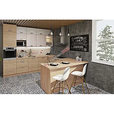 Модульна кухня Хай-тек текстурований 3х2,6м П-подібна Дуб білений, Дуб сонома-0