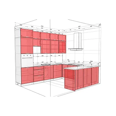 Модульна кухня Хай-тек текстурований 3х2,6м П-подібна Дуб білений, Дуб сонома-1