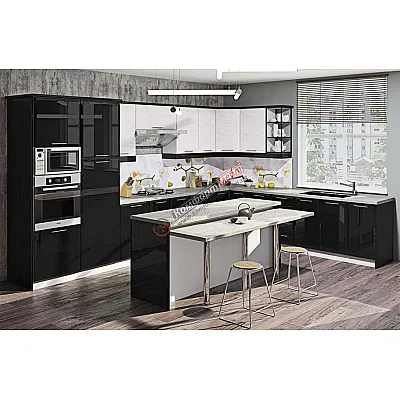 Модульна кухня Хай-тек текстурований 4,05х3,05м дуб білений, Чорна-0