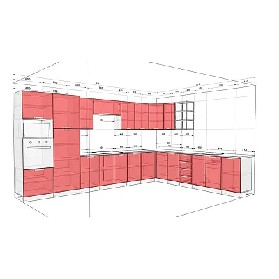 Модульна кухня Хай-тек текстурований 4,05х3,05м дуб білений, Чорна-1