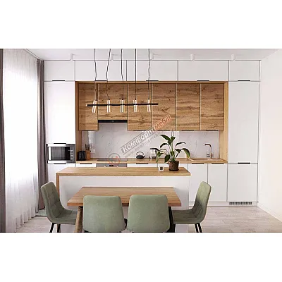 Модульна кухня Хай-тек текстурований 3.6 метра з островом Білий, Дуб золотий-0