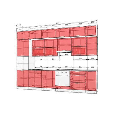 Модульна кухня Хай-тек текстурований 3.4м Дуб білений, Мармур бетон сірий-1