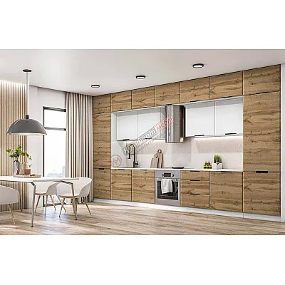 Модульна кухня Хай-тек текстурований 4200мм Білий, Дуб золотий-0