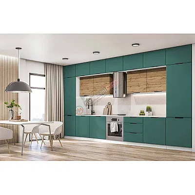 Модульна кухня Хай-тек текстурований 4,2 метра Дуб золотий, Нефрит-0