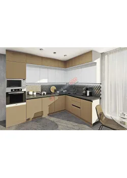 Модульная кухня Комфорт Хай-тек софт-тач супермат 3 х 1.9м угловая Белый, Капучино