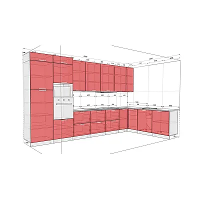 Модульна кухня Хай-тек софт-тач супермат 4х2.2м кутова Смокі-1