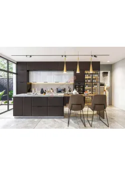 Модульная кухня Комфорт Хай-тек софт-тач супермат 4,4м с островом Белого цвета, Смоки