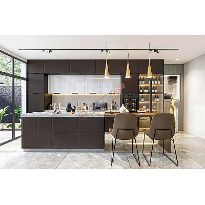 Модульна кухня Хай-тек софт-тач супермат 4,4м з островом Білого кольору, Смокі-0