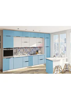 Модульная кухня Комфорт Хай-тек софт-тач супермат 3,6м с кухонным островом Белый, Голубой
