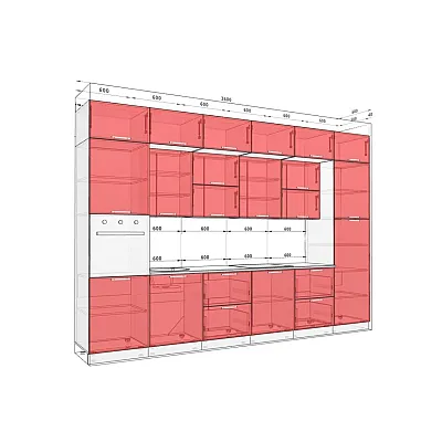 Модульна кухня Хай-тек софт-тач супермат 3,6м з кухонним островом Білий, Голубий-1
