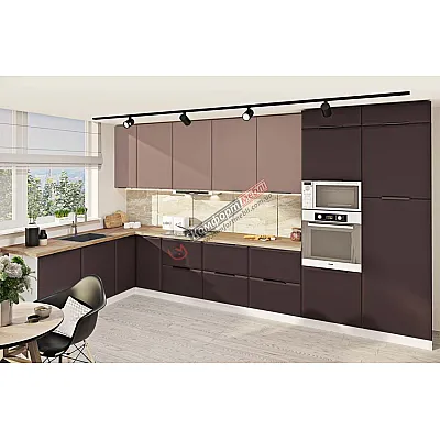 Модульна кухня Хай-тек софт-тач супермат 4 х 2,2м кутова Смокі-0