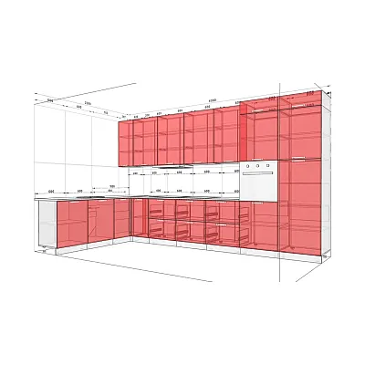 Модульна кухня Хай-тек софт-тач супермат 4 х 2,2м кутова Смокі-1