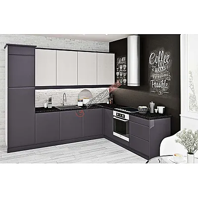 Модульна кухня Хай-тек софт-тач супермат 3 х 2,2 метра кутова Білий, Графіт-0