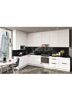 Модульная кухня Комфорт Хай-тек софт-тач супермат 3,3х1.6 м угловая Белого цвета