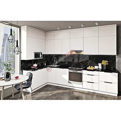 Модульна кухня Хай-тек софт-тач супермат 3,3х1.6 м кутова Білого кольору-0