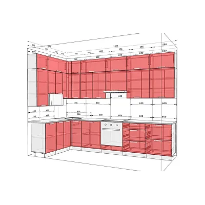 Модульна кухня Хай-тек софт-тач супермат 3,3х1.6 м кутова Білого кольору-1