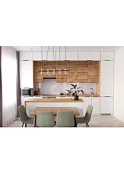 Модульная кухня Комфорт Хай-тек софт-тач супермат 3.6 метра с островом Белый, Дуб золотой