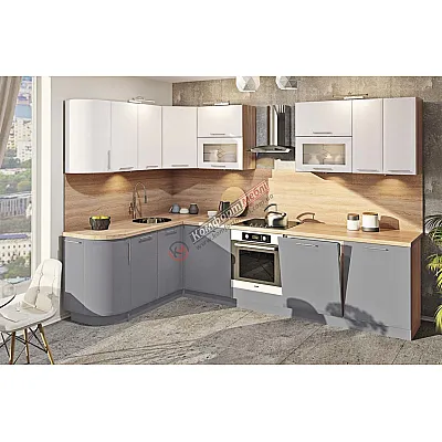 Модульна кухня Хай-тек софт-тач супермат 3 х 1,7м кутова Білий, Попільний-0