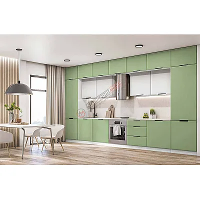 Модульна кухня Хай-тек софт-тач супермат 420см Білий, Оливка-0