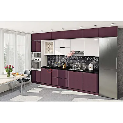 Модульна кухня Хай-тек софт-тач супермат 3600мм Білий, Бордо-0