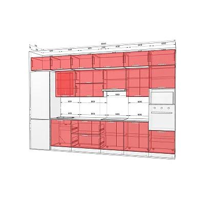 Модульна кухня Хай-тек софт-тач супермат 3600мм Білий, Бордо-1