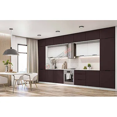 Модульна кухня Хай-тек софт-тач супермат 4.2 метра Білий, Бордо-0